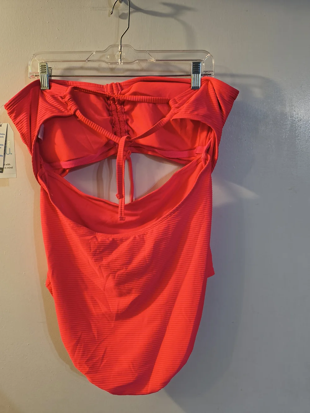 Time and Tru Neon Pink Strapless Cutout One-Piece Swimsuit with Front Tie